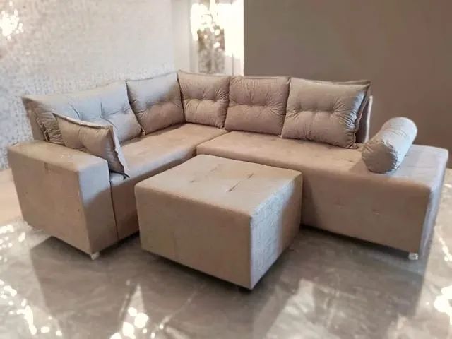 Sofá de Canto em Suede Bege - Novo entrega grátis 