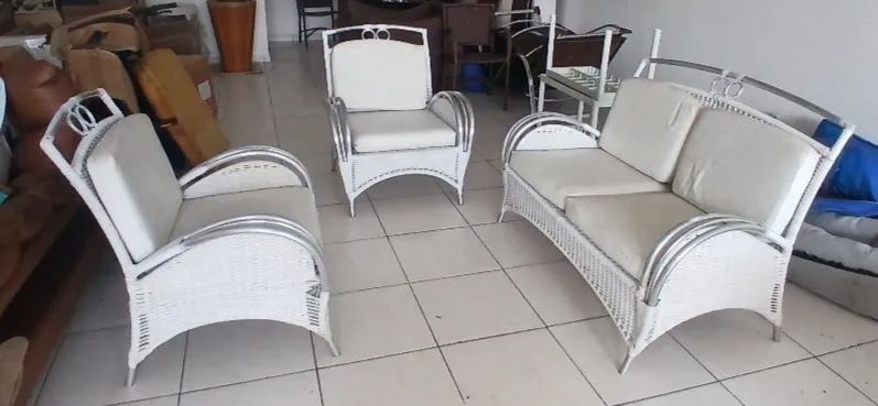 Jogo de sofá de vime branco - Foto 2