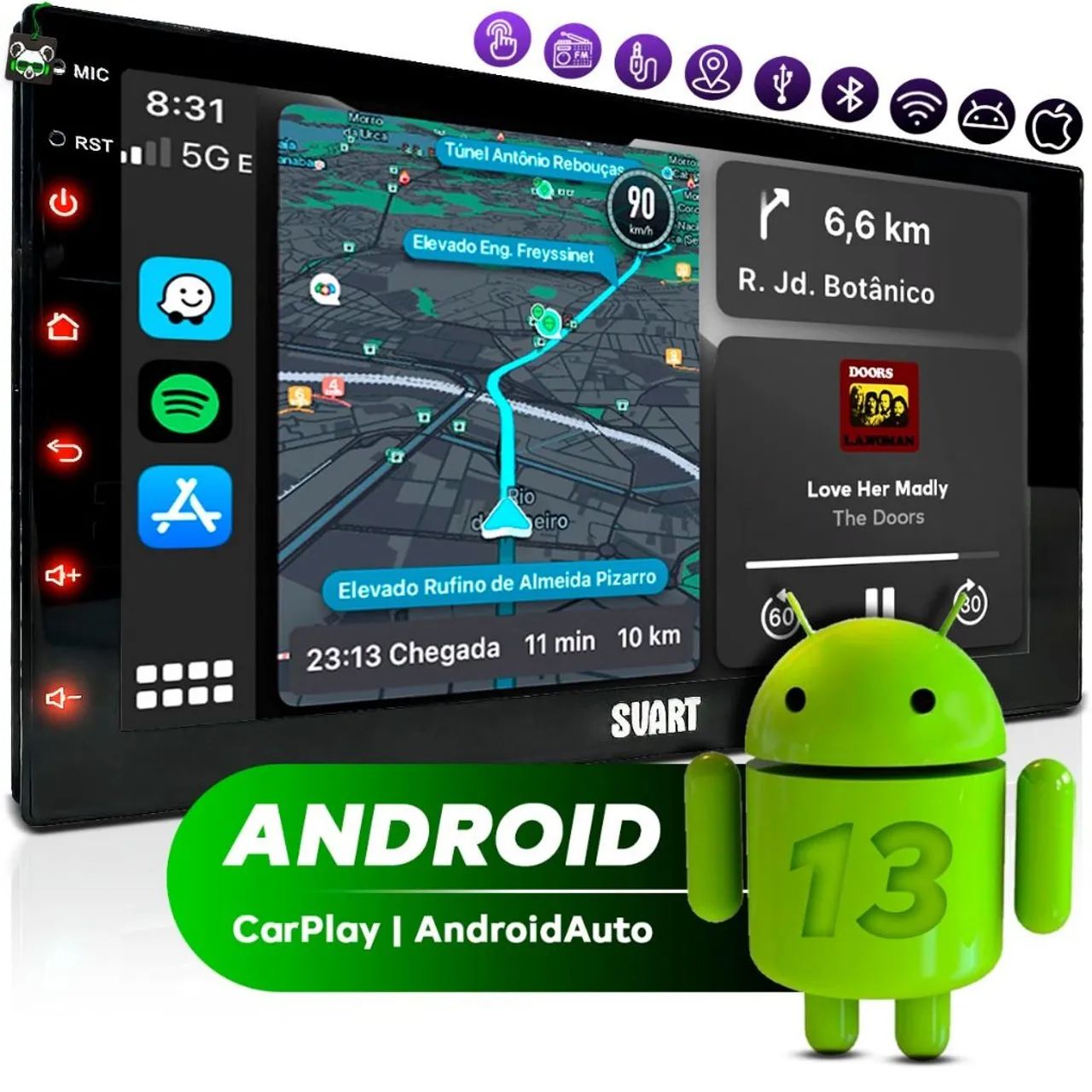 Central Multimídia dvd 10 polegadas Android CarPlay  sem fio - Mp5 tela pra carro