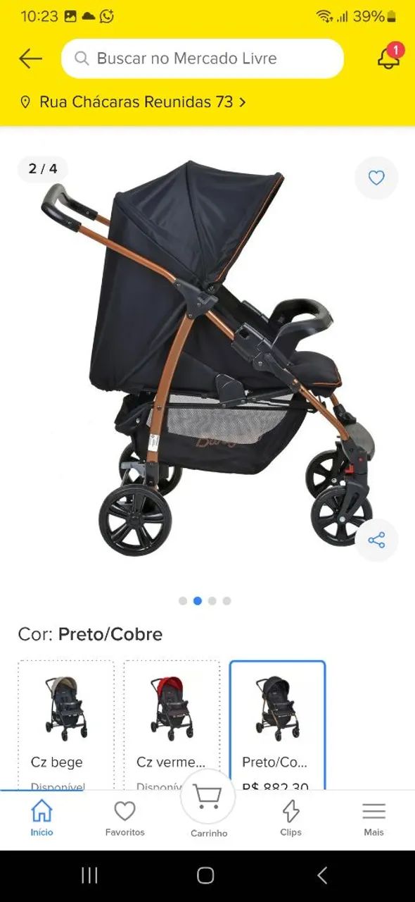 Carrinho de Bebê Burigotto Ecco Preto/Cobre - Foto 2