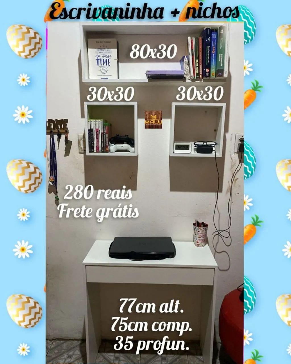 Escrivaninha com nichos branca - Frete Grátis