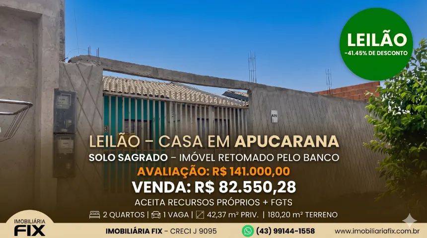 ? APUCARANA - Imóvel Retomado pelo Banco