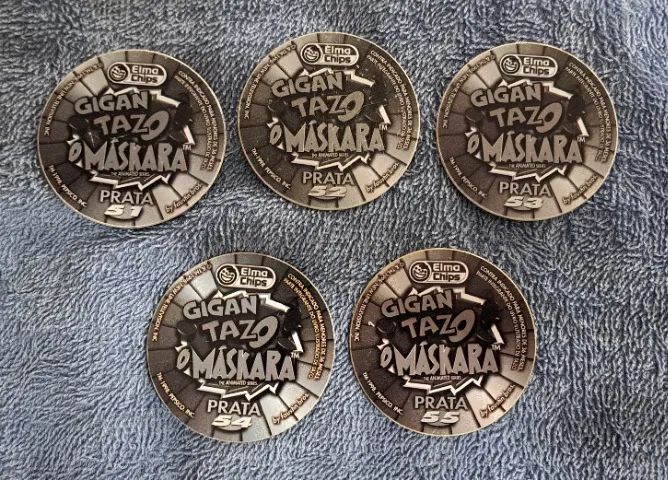 LOTE RARO COM 5 GIGAN TAZOS PRATA O MÁSKARA ELMA CHIPS Nº 51 AO 55 COMPLETO - Foto 5