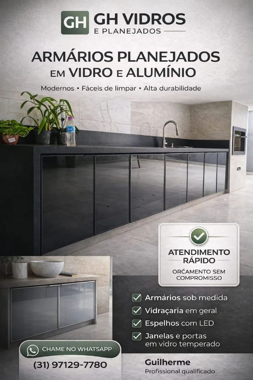 Armários planejados em vidro e alumínio 