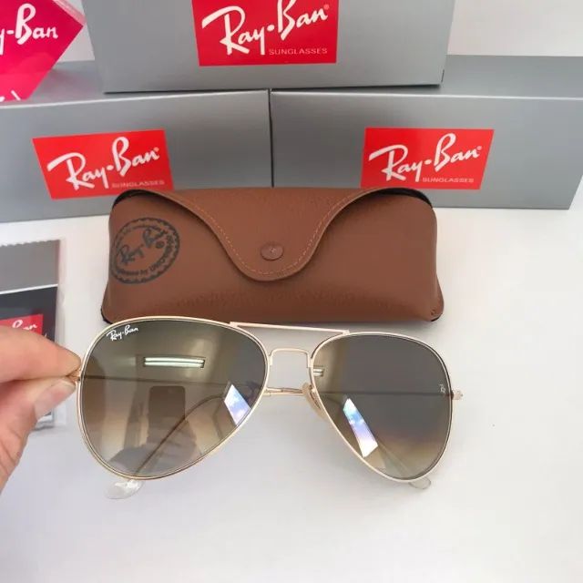 Óculos de Sol ray-ban aviador marrom lentes de cristal - Foto 4