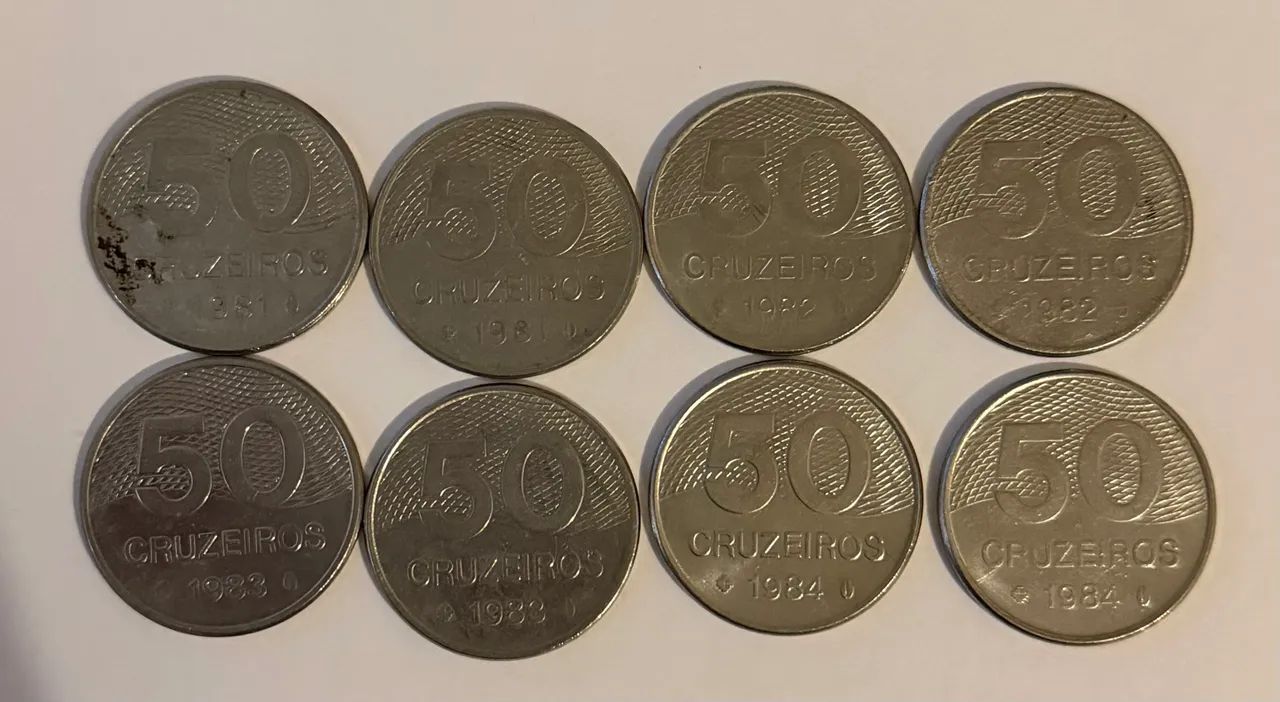 Lote com 8 Moedas- 50 Cruzeiros, Anos Diversos