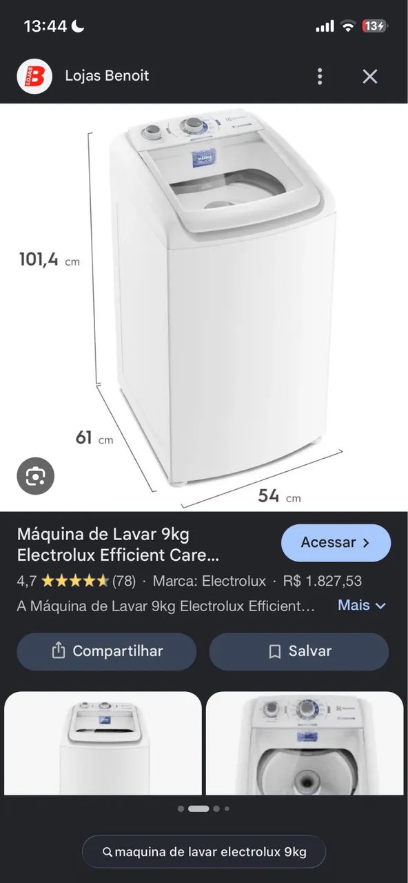 Máquina de lavar Electrolux 9kg 