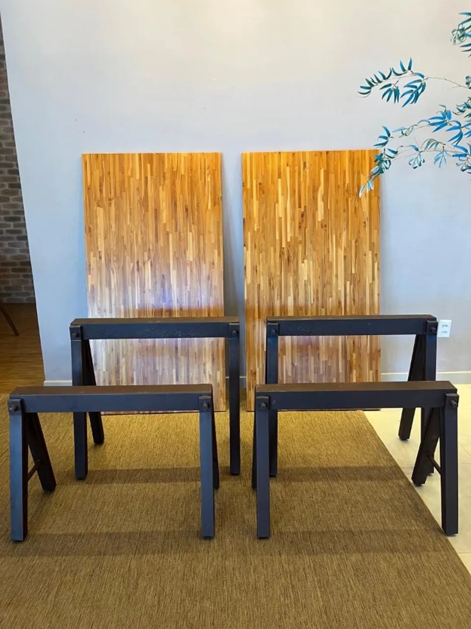 Mesa Industrial de Luxo Teca Maciça e Cavaletes em Aço Corten (2 un) - Foto 4