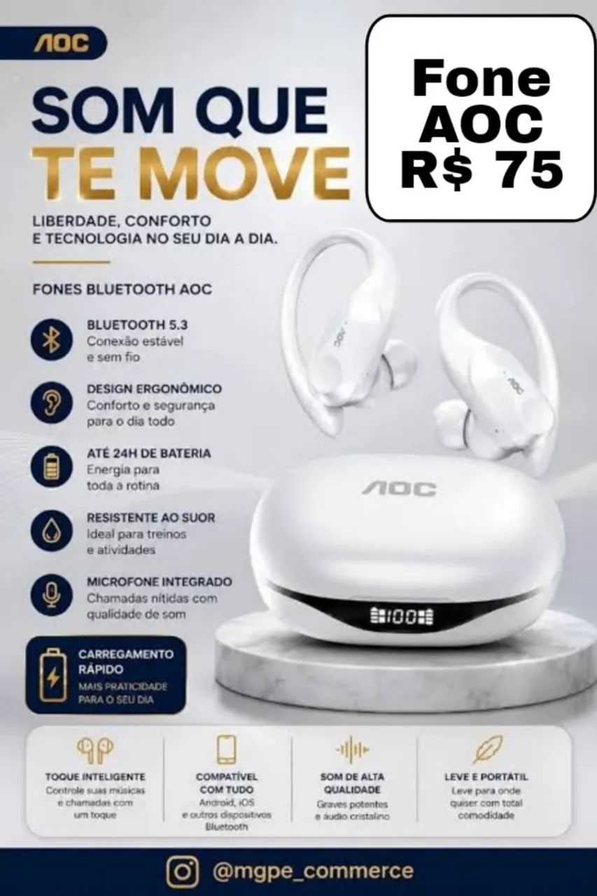 Fone bluetooth AOC Branco R$ 75 - Foto 5