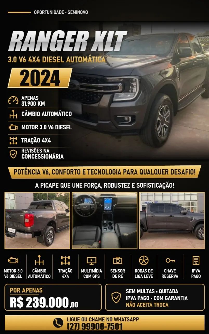 Ford Ranger Ranger XLT 3.0 V6 4x4 CD TB Die. Aut. 2024