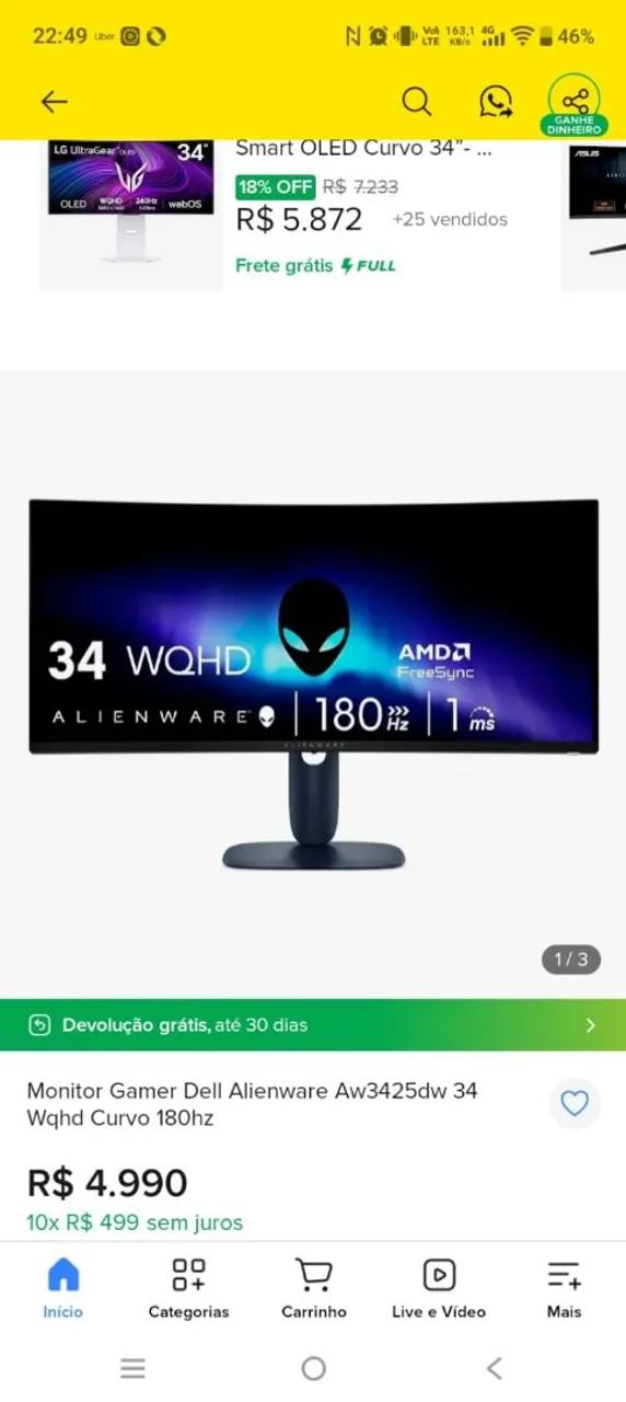 Monitor gamer CURVO 34" ALIENWARE NOVO NA CAIXA