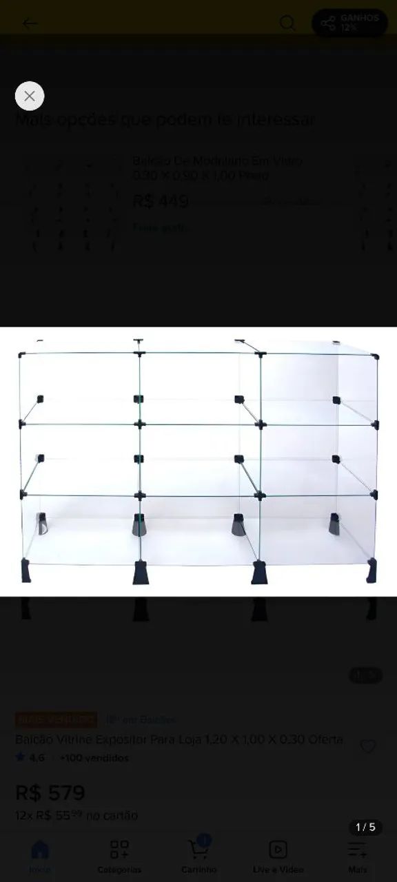 Vitrine de vidro horizontal 