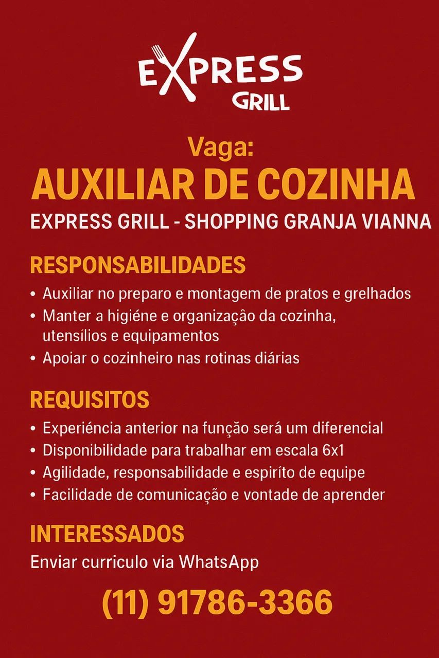 Auxiliar de cozinha e atendente 