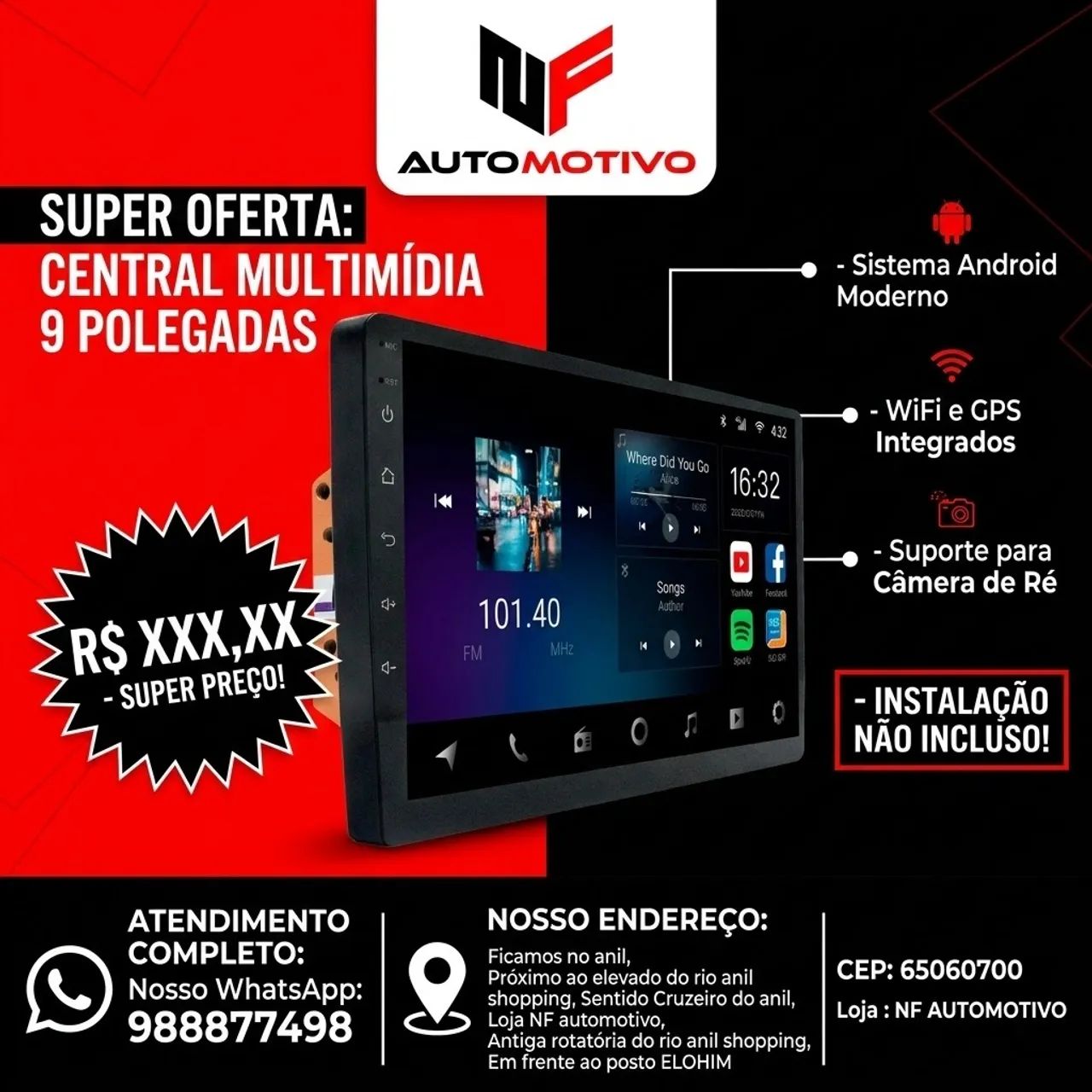 Central multimídia Android 9 polegadas 