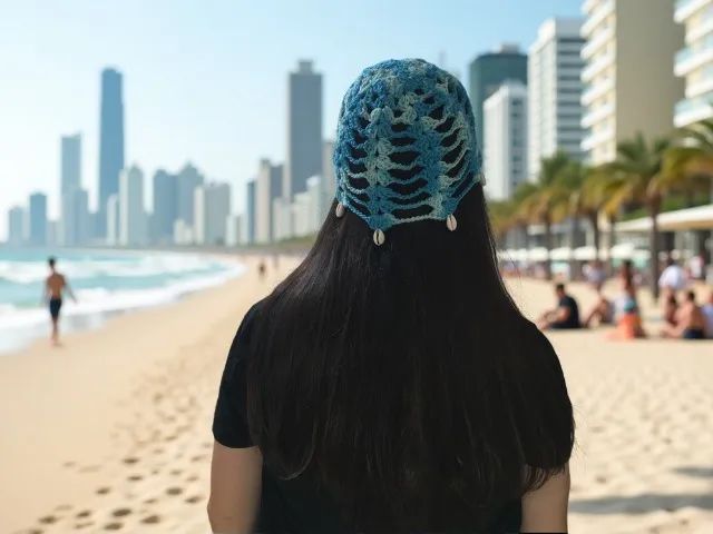 Headpiece / Touca de Crochê Azul Mesclado com Búzios