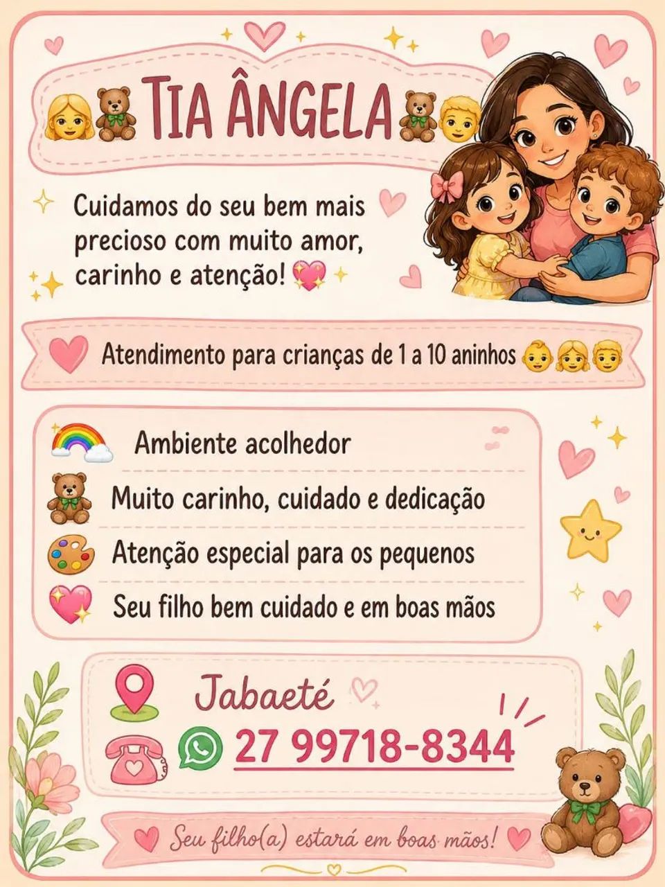 Cuido de crianças no acolhedor da minha casa