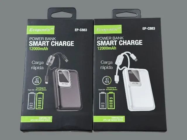 Power Bank 12000mAh Ecopower Slim Carga Rápida iPhone e Android - Novo