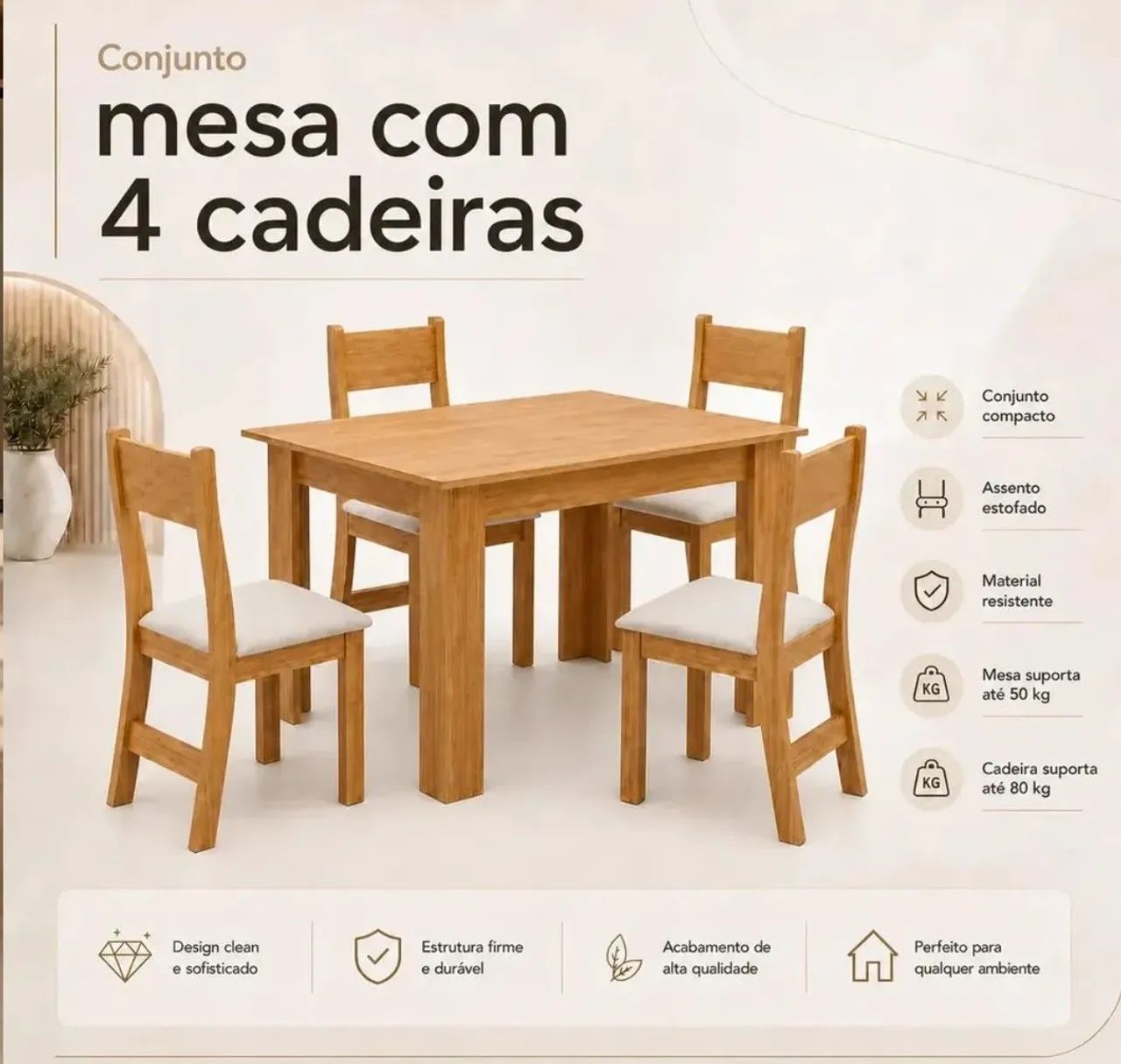 Mesa Madeira 4 Cadeiras Nova  - Foto 4