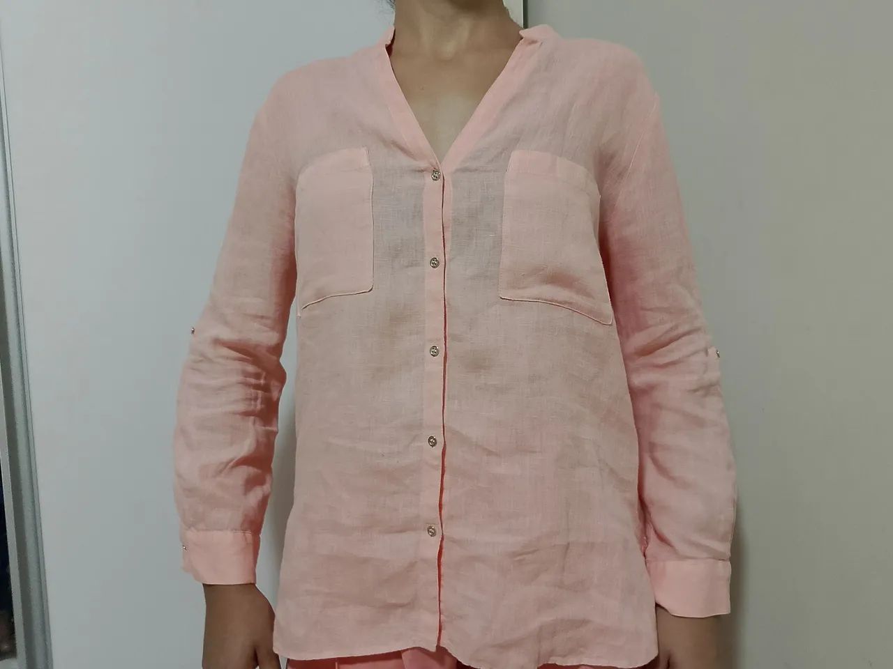 Camisa de linho salmão 