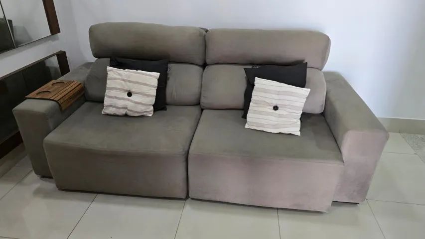 SOFÁ RETRÁTIL SUEDE CINZA - Foto 2