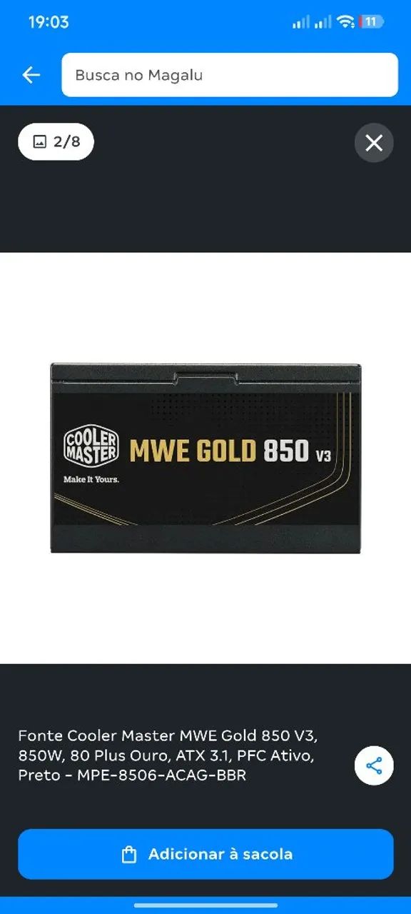 Fonte pc top 850w Cooler Master proteção gold - Foto 4