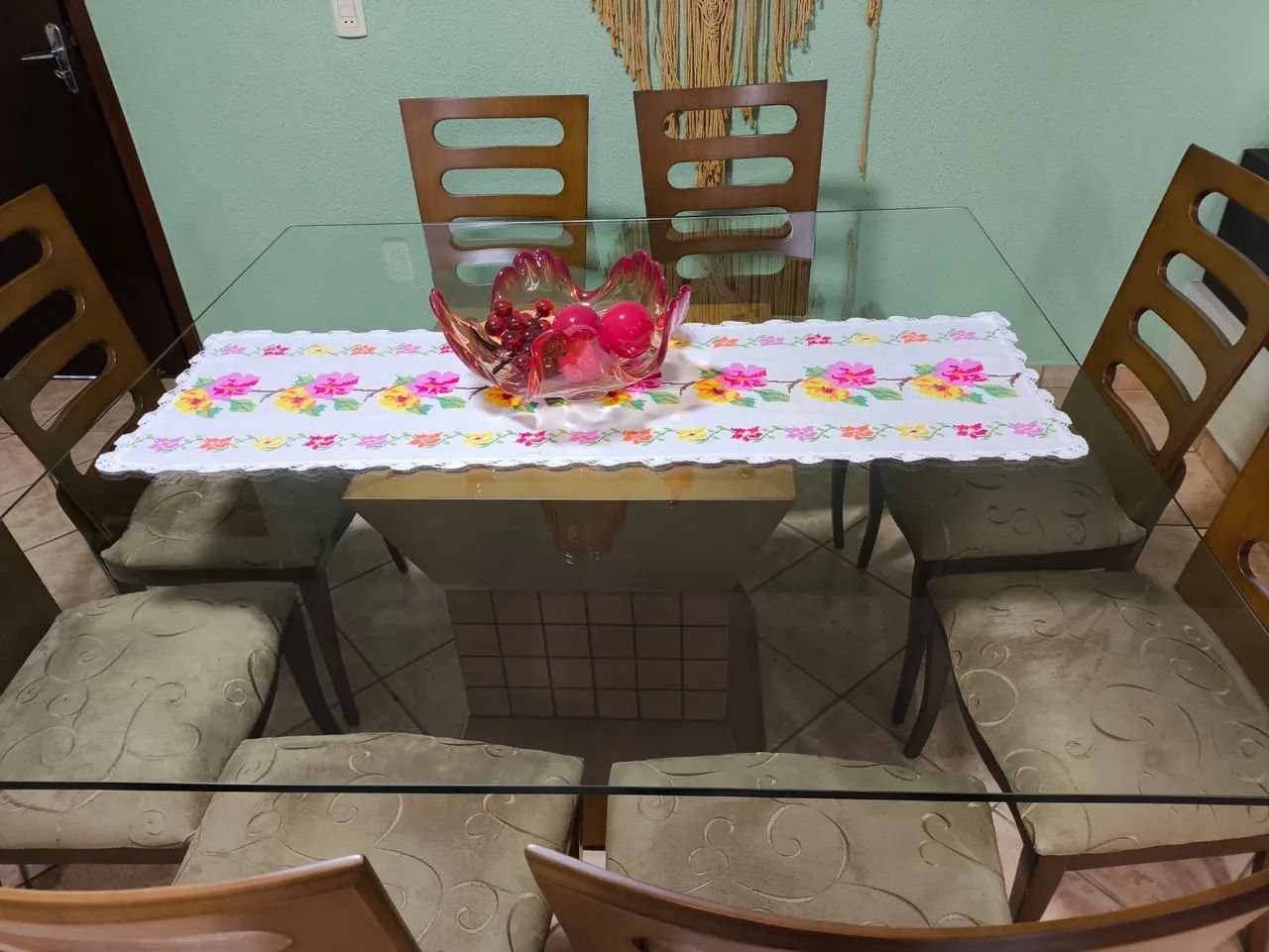 Mesa de jantar, 8 lugares com tampão de vidro. - Foto 2
