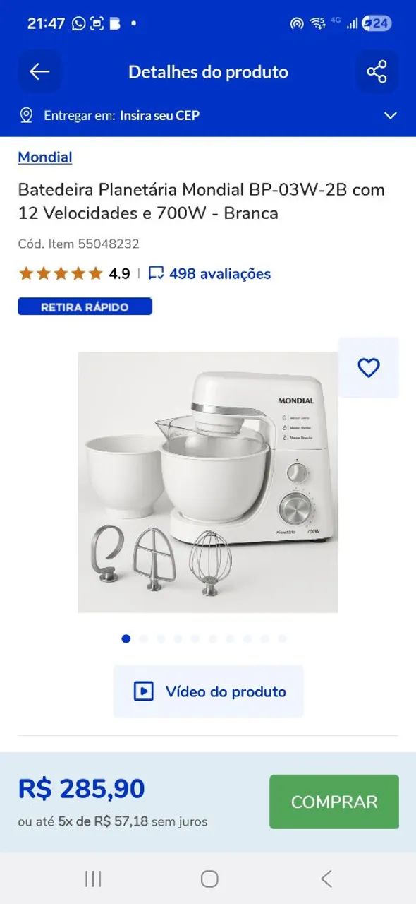 Batedeira mondial 700w 12 veloc NOVA - Foto 3