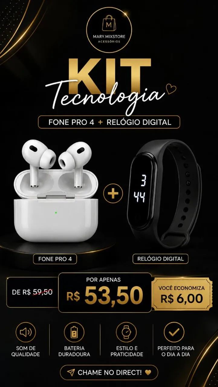 Relógio Digital + fone PRO 4