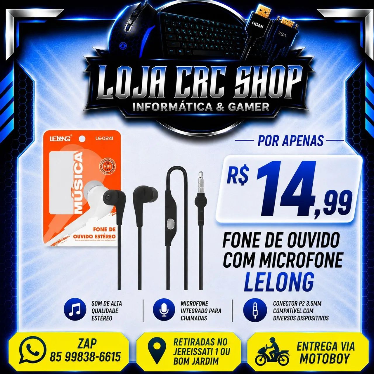 Fone de Ouvido com Microfone Lelong
