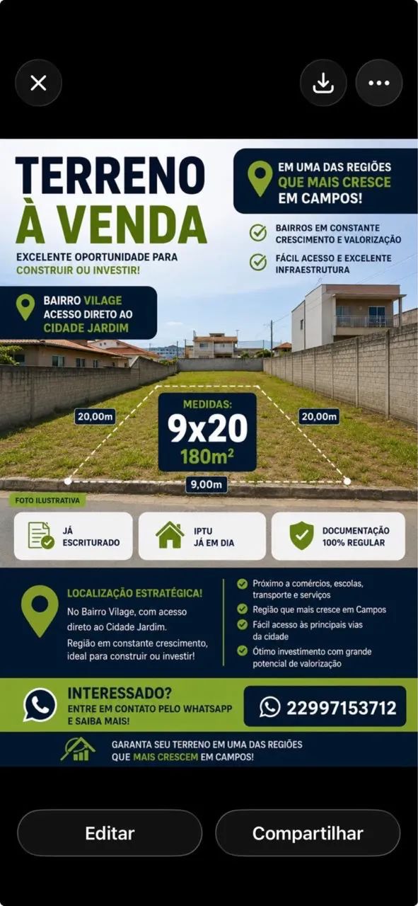 Terreno 9x20 documento em dia 