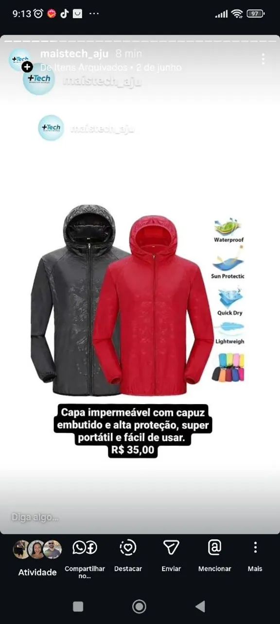 Capa de chuva impermeável com capuz 
