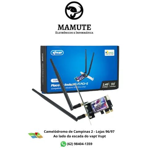 Placa Rede Wi-fi Dual Band 2.4/5.2G Bluetooth 5,2 PCI-E 1800Mbps, Compatível Desktop PC