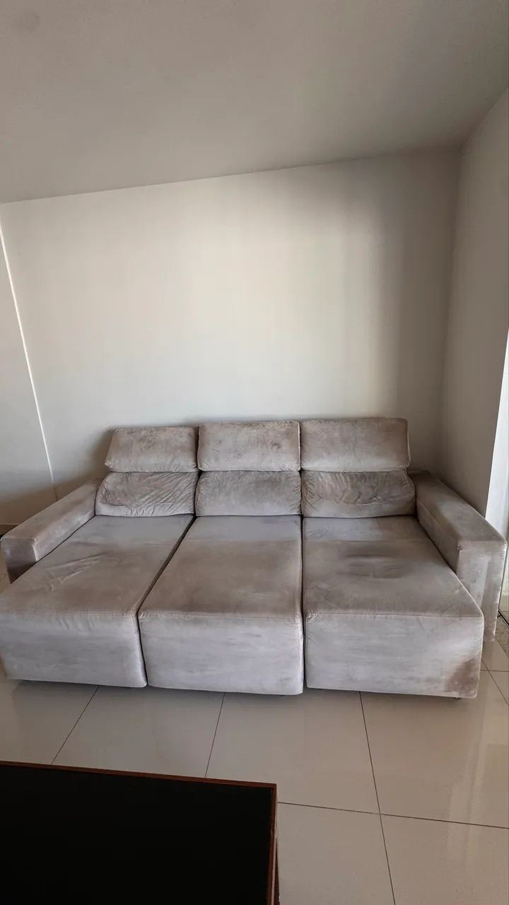 Sofá Retrátil Cinza 3 Lugares 