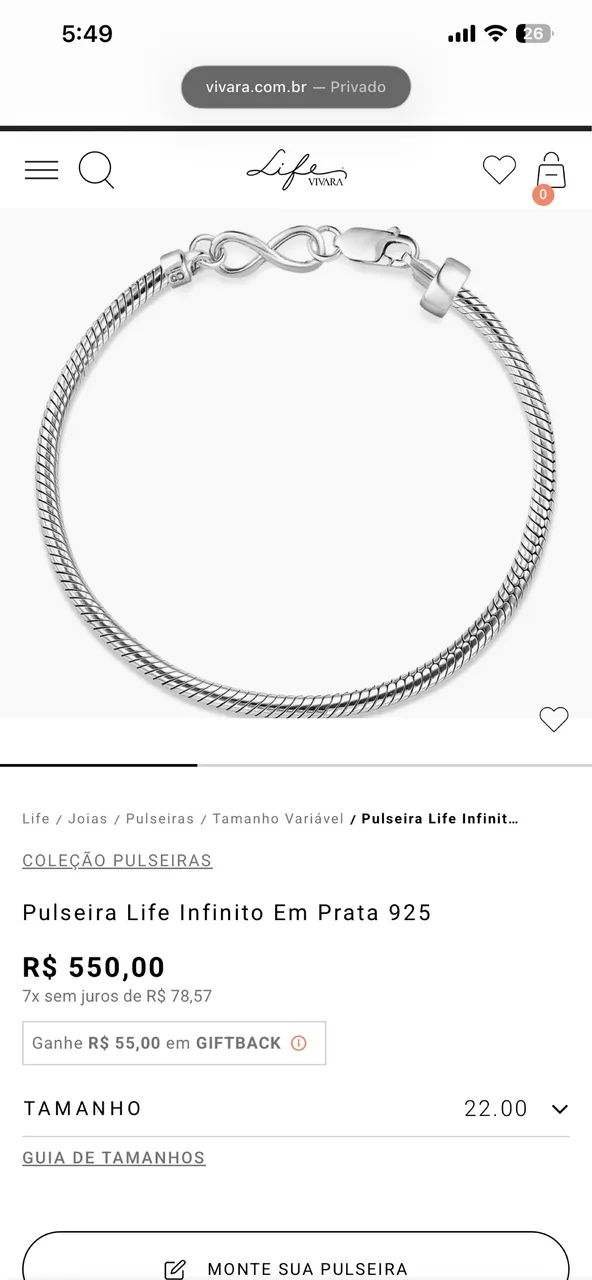 Pulseira Life Vivara Infinito 17 - Foto 5