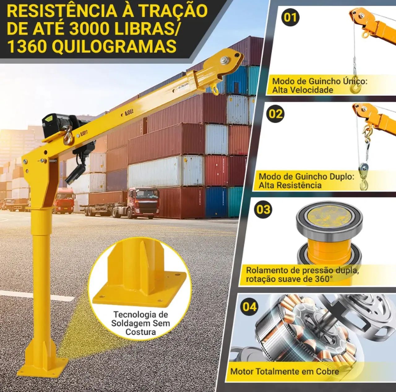 Guincho Girafa Hidráulico Elétrico Giratorio 500kg P/ Pickup com controle - Foto 6