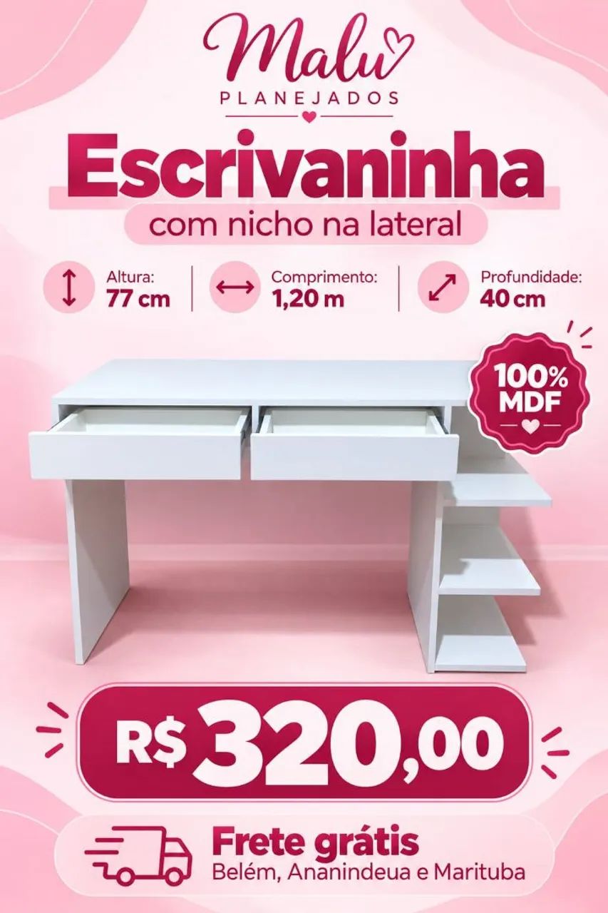 Promoção escrivaninha com nicho na lateral 