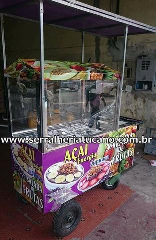 Carrinho de açaí cupuaçu salada de frutas cuba inox caprichoso