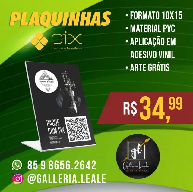 Display de Mesa em PVC Pix Qr Code - Placa Pix (10x14)
