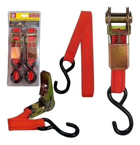 Kit c/ 2 Catracas cinta para amarração de carga 4,5m x 2,5cm nova, lacrada - Foto 2