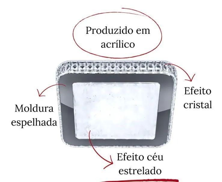 Plafon Sobrepor Led Gemini Acrílico Cristal 40x40 - Foto 5