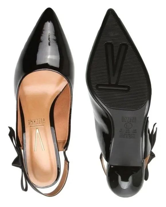 Sapato feminino Scarpin salto médio, preto verniz  - Foto 2