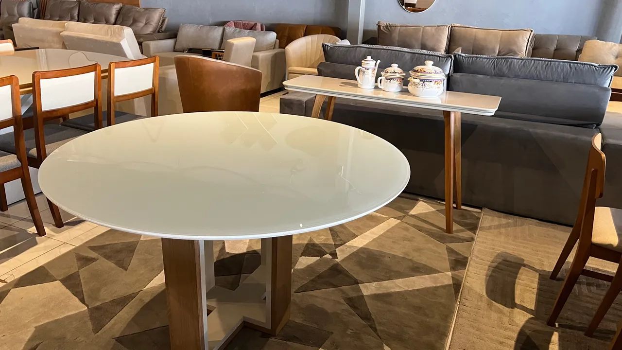 Mesa de Jantar Redonda em Vidro e Madeira resistente  - Foto 4