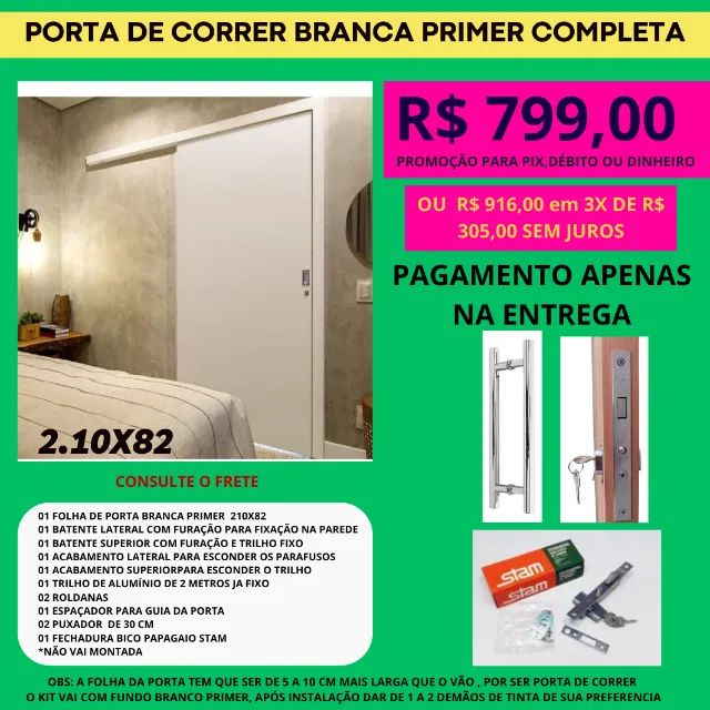 porta de correr completa 2.10x62 cod 62 - frete a combinar
