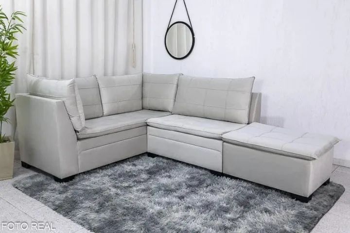 Sofá Canto 5 lugares com Puff Viena Veludo- Produto Novo Entrega Rápida - Foto 4