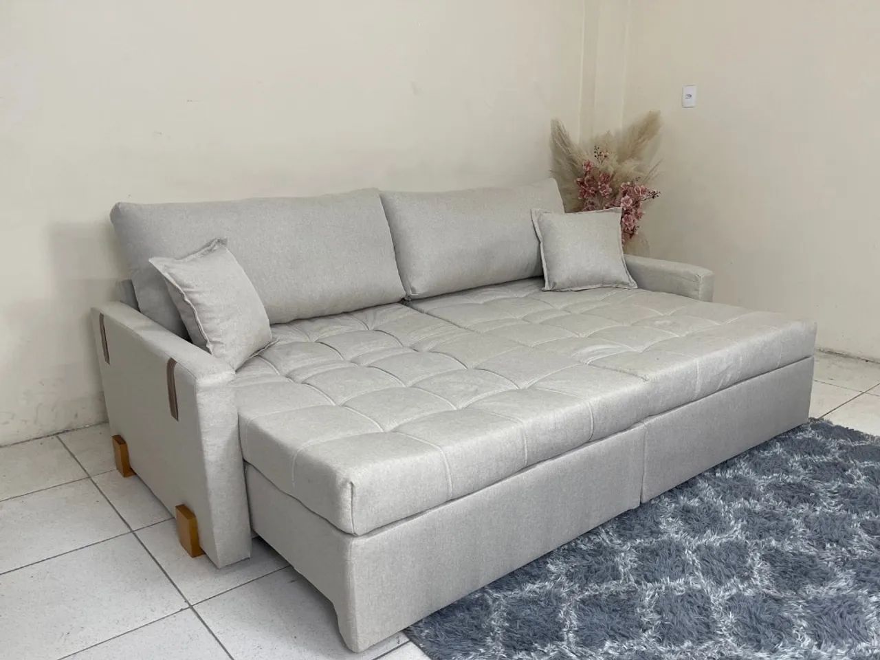 Sofá Cama/Retrátil Chicago 2.20m - Bege Linho