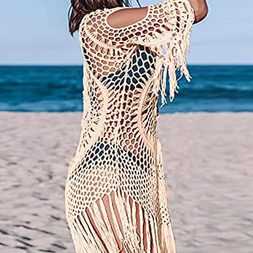 Saída de praia em crochê- TAM G - Bege - Foto 2