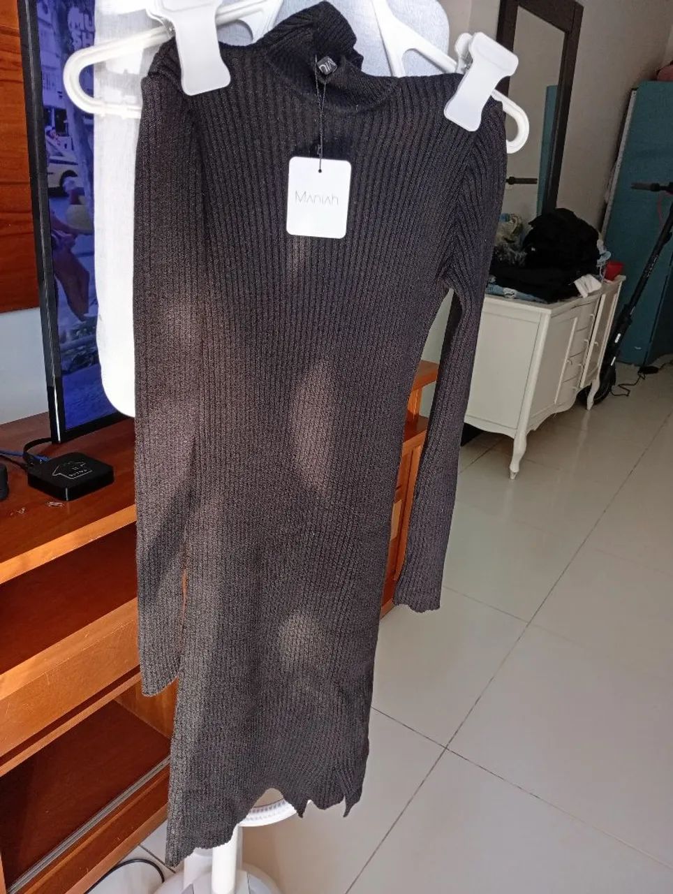 Vestido Canelado Manga Longa