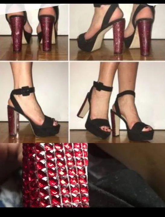 Sandália Zara n37 com pedrarias vermelhas