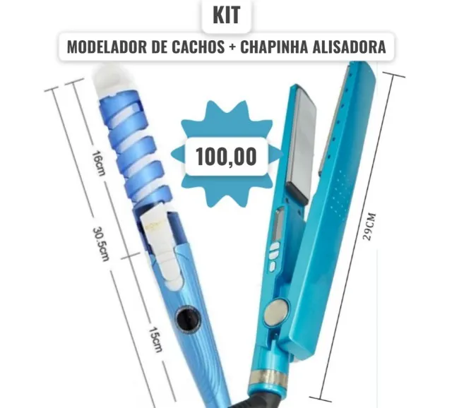 PROMOÇÃO KIT CACHEADOR MODELADOR + CHAPINHA ALISADORA BIVOLT