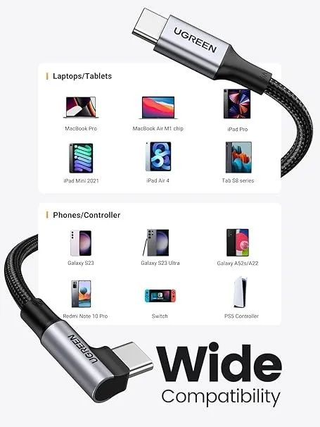 Cabo Ugreen USB-C/USB-C 90 100W US334 1M - Preto - Foto 4